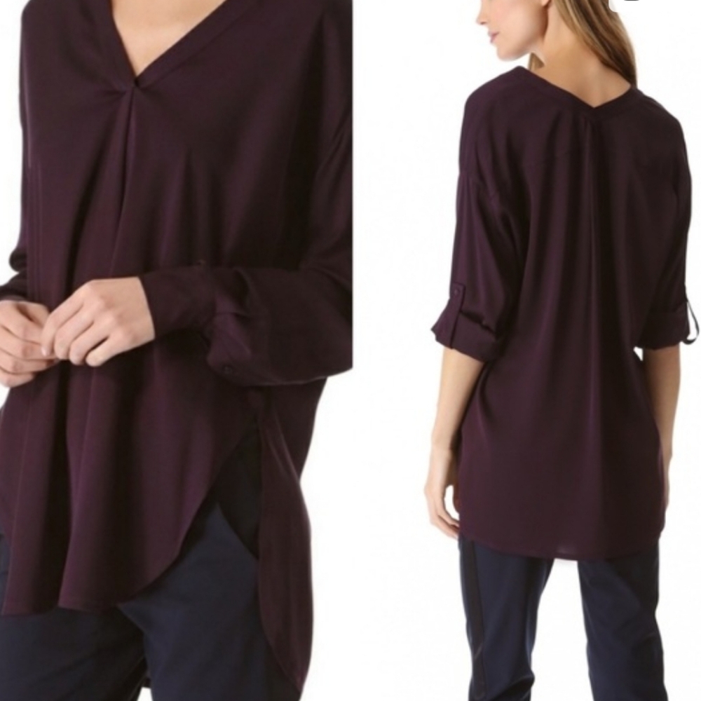 Vince | Trapunto Double V-Neck Silk Blouse in Mulberry